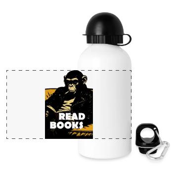 Chimp is reading books - Panoramic Thermal Bottle with Lid 500 ml - white - Front