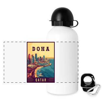 Explore Desert City Skyline of Doha in Qatar - Panoramic Thermal Bottle with Lid 500 ml - white - Front