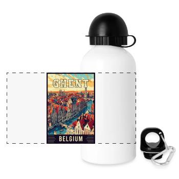 Discover Historic Charm of Ghent in Belgium - Panoramic Thermal Bottle with Lid 500 ml - white - Front