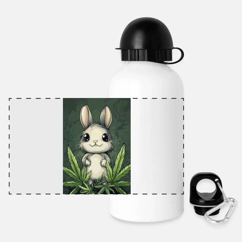 Kleiner Flauschehase unter Blättern - Panorama Trinkflasche mit Deckel 500 ml - Weiß