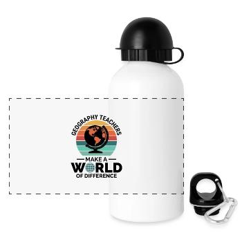 Geographielehrer Globus Weltunterschied - Panorama Trinkflasche mit Deckel 500 ml - Weiß - Vorne
