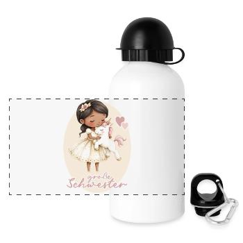 Grosse Schwester Maedchen Einhorn 3 - Panorama Trinkflasche mit Deckel 500 ml - Weiß - Vorne