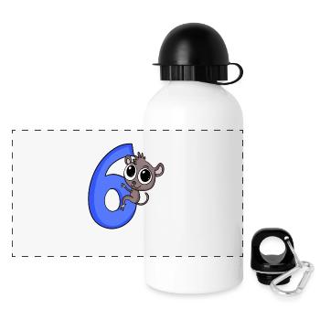6 Jahre alt - 6. Geburtstag - Koboldmakis Motiv - Panorama Trinkflasche mit Deckel 500 ml - Weiß - Vorne