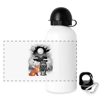 Gebirge Natur Wölfe Wölfe Fuchs Füchse Berge Mond - Panorama Trinkflasche mit Deckel 500 ml - Weiß - Vorne