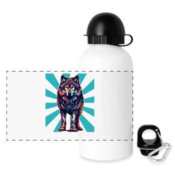 Retro Vintage Wolf Tattoo Wölfe - Panorama Trinkflasche mit Deckel 500 ml - Weiß - Vorne