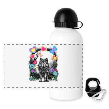 Retro Wolf Wölfe Märchen Märchenfigur Vintage - Panorama Trinkflasche mit Deckel 500 ml - Weiß - Vorne