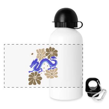 Blumenblauer Drache - Panorama Trinkflasche mit Deckel 500 ml - Weiß - Vorne