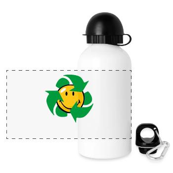 Smiley Recycle - Panorama Trinkflasche mit Deckel 500 ml - Weiß - Vorne