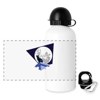 Schwarze Katze unter dem Mond - Panorama Trinkflasche mit Deckel 500 ml - Weiß - Vorne