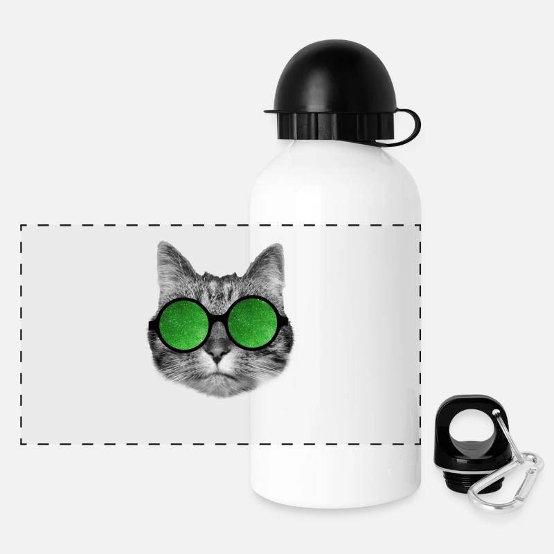 Funny cat wears green party glasses - Panoramic Thermal Bottle with Lid 500 ml - white