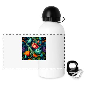 Blumen Muster Florales Design - Panorama Trinkflasche mit Deckel 500 ml - Weiß - Vorne