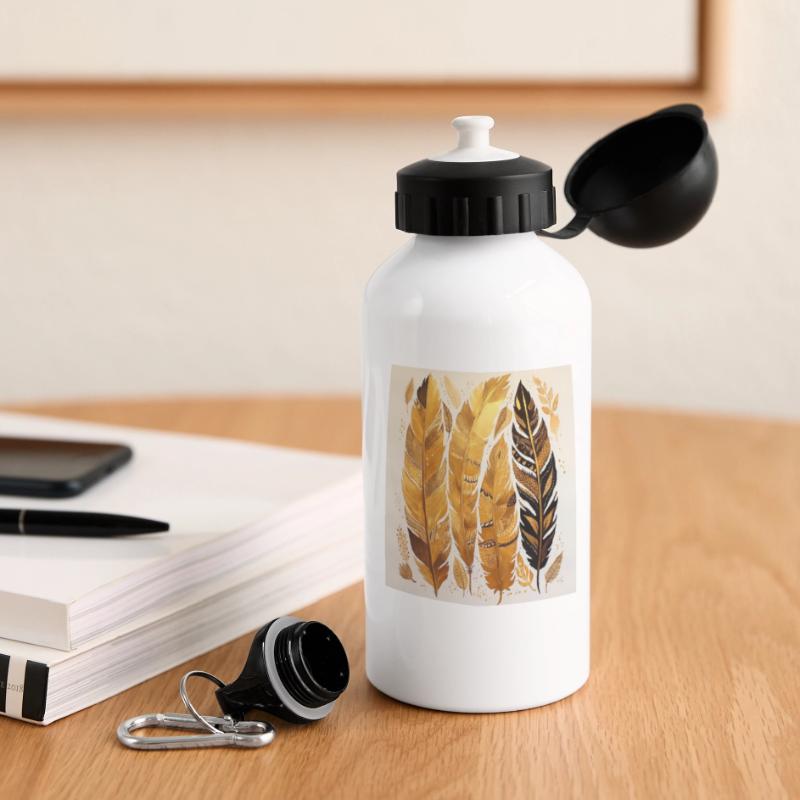 Boho Federn Panorama Trinkflasche mit Deckel 500 ml