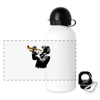 Trompeter Affen Orchester StreetArt Banksy Style - Panorama Trinkflasche mit Deckel 500 ml - Weiß - Vorne