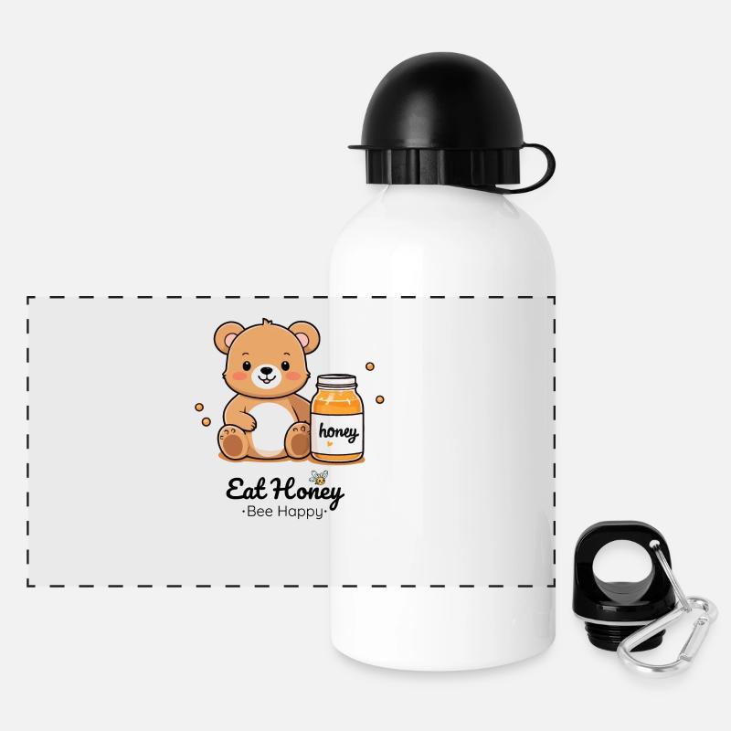 Cute Bear with Honey – Cute & Funny Motif - Panoramic Thermal Bottle with Lid 500 ml - white