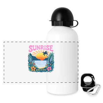 Design rétro vintage : Lever du soleil paix et amour - Gourde panoramique avec couvercle 500 ml - blanc - Devant
