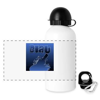 Blau - Panorama Trinkflasche mit Deckel 500 ml - Weiß - Vorne