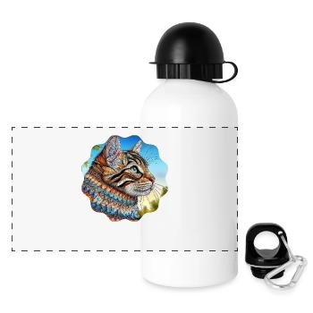 AI Design Cat Picture with Artful Mandala Motif - Panoramic Thermal Bottle with Lid 500 ml - white - Front