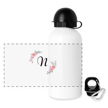 Rosa Blumenbuchstabe n - Panorama Trinkflasche mit Deckel 500 ml - Weiß - Vorne
