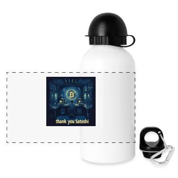 Bitcoin Satoshi - Panorama Trinkflasche mit Deckel 500 ml - Weiß - Vorne