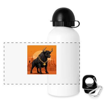 Bulle mit Goldkette - Börse, Erfolg und Geld - Panorama Trinkflasche mit Deckel 500 ml - Weiß - Vorne