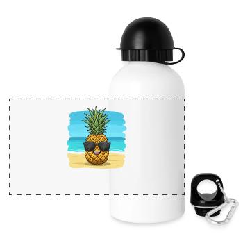 Pineapple with sunglasses on the beach - Panoramic Thermal Bottle with Lid 500 ml - white - Front