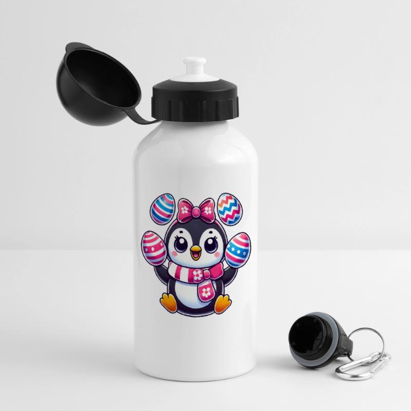 Easter penguin juggles colorful Easter eggs Panoramic Thermal Bottle with Lid 500 ml