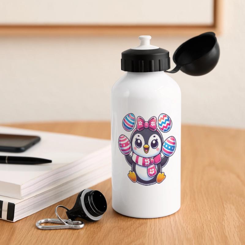 Easter penguin juggles colorful Easter eggs Panoramic Thermal Bottle with Lid 500 ml