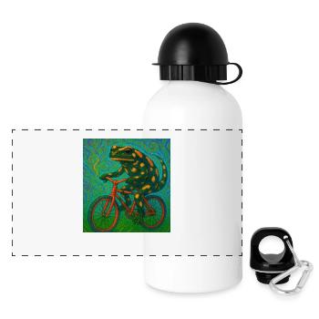 Feuersalamander fährt Fahrrad - Panorama Trinkflasche mit Deckel 500 ml - Weiß - Vorne