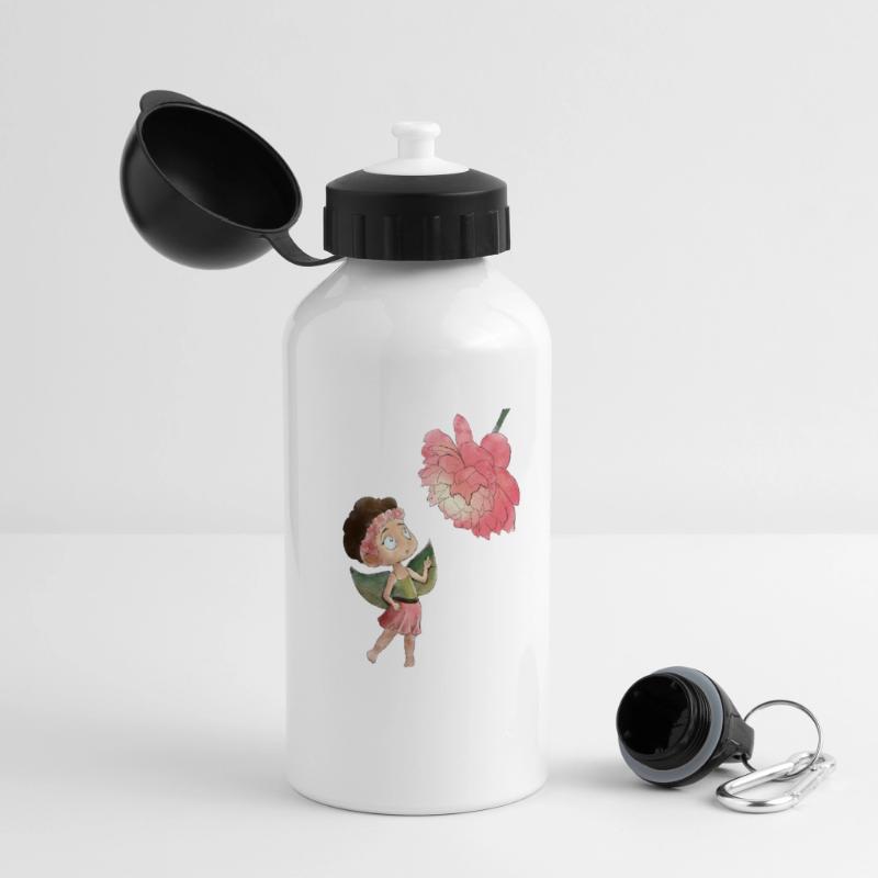 Zauberhafte Fee mit Pfingstrose Panorama Trinkflasche mit Deckel 500 ml