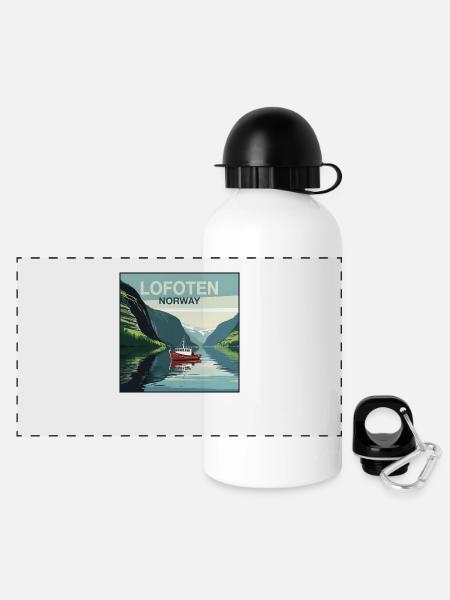 Hochseefischen Norwegen Lofoten - Panorama Trinkflasche mit Deckel 500 ml - Weiß