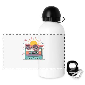 Retro Cassette – Vintage Summer Vibes. - Panoramic Thermal Bottle with Lid 500 ml - white - Front