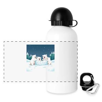 Spielende Eisbären bauen ein Iglu - Winter cartoon - Panorama Trinkflasche mit Deckel 500 ml - Weiß - Vorne