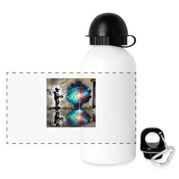 Kein Banksy - Fischen nach Sternen - Panorama Trinkflasche mit Deckel 500 ml - Weiß - Vorne