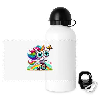 Funny unicorn on bike - Panoramic Thermal Bottle with Lid 500 ml - white - Front
