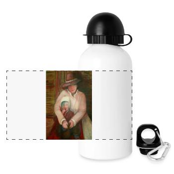Romantic Woman and Child Creative Painting, art - Panoramic Thermal Bottle with Lid 500 ml - white - Front