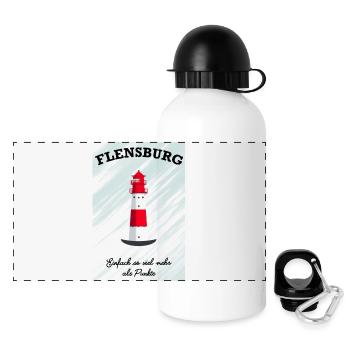 Flensburg Leuchtturm Falshöft, Mehr als Punkte - Panorama Trinkflasche mit Deckel 500 ml - Weiß - Vorne