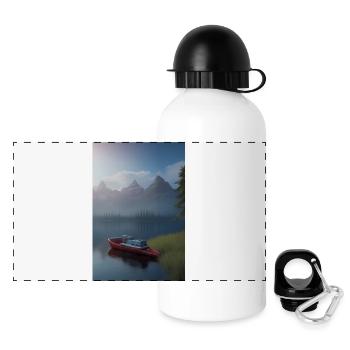 Landscape with lake, boat and mountains - Panoramic Thermal Bottle with Lid 500 ml - white - Front
