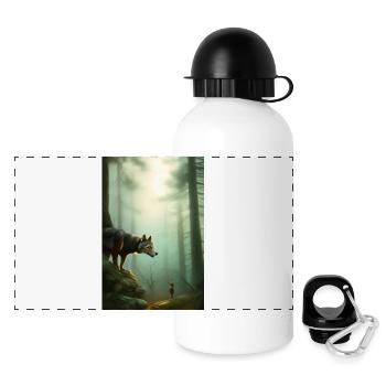 Wolf im Wald - Panorama Trinkflasche mit Deckel 500 ml - Weiß - Vorne