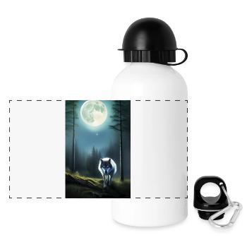 Wolf und Mond - Panorama Trinkflasche mit Deckel 500 ml - Weiß - Vorne