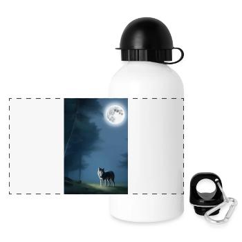 Wolf und Mond - Panorama Trinkflasche mit Deckel 500 ml - Weiß - Vorne