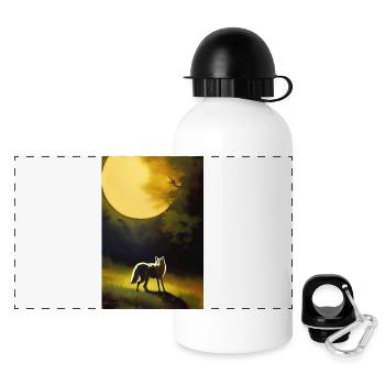 Wolf und Mond - Panorama Trinkflasche mit Deckel 500 ml - Weiß - Vorne