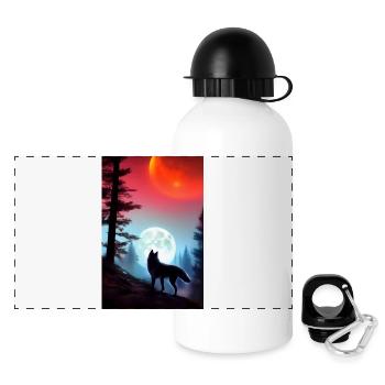 Wolf and Moon - Panoramic Thermal Bottle with Lid 500 ml - white - Front