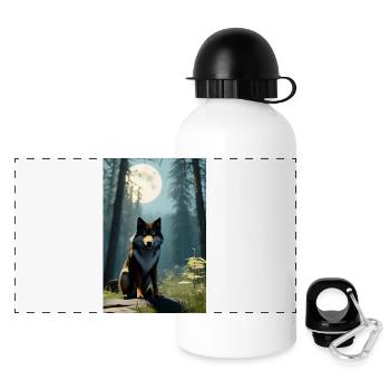 Wolf and Moon - Panoramic Thermal Bottle with Lid 500 ml - white - Front