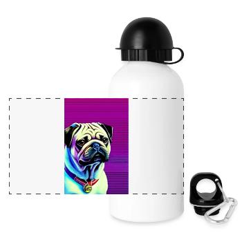 Mops Hund - Panorama Trinkflasche mit Deckel 500 ml - Weiß - Vorne