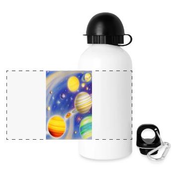 Weltall und Planeten - Panorama Trinkflasche mit Deckel 500 ml - Weiß - Vorne