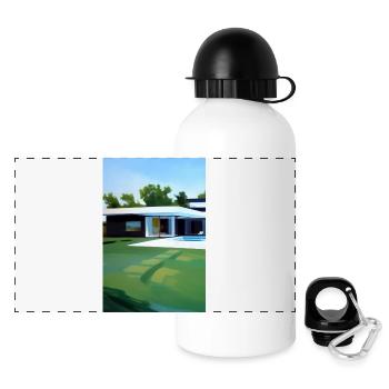 Weiße Villa mit Pool - Panorama Trinkflasche mit Deckel 500 ml - Weiß - Vorne