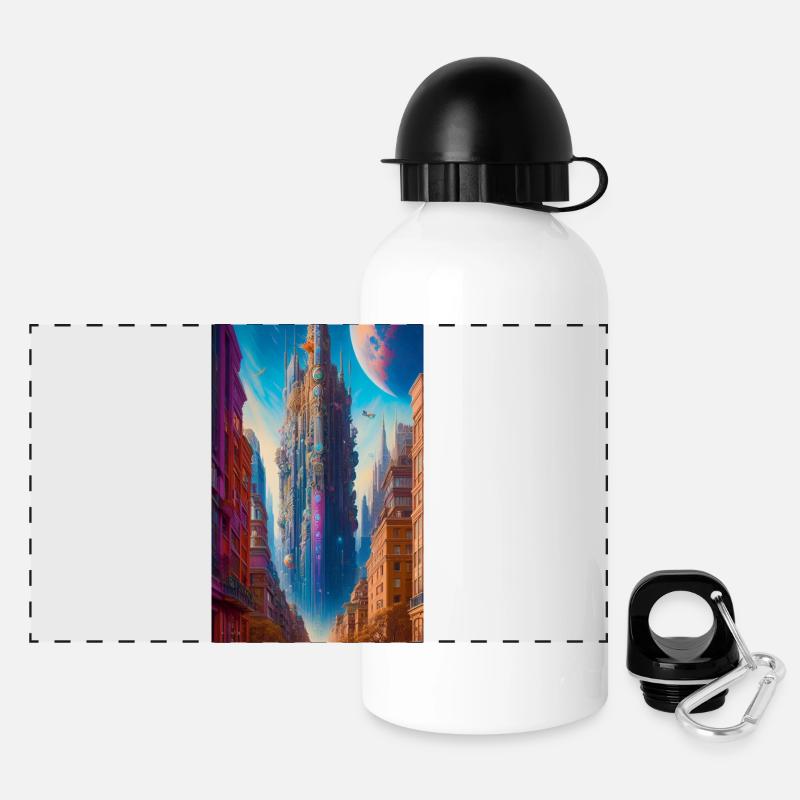 Futuristische Stadt - Panorama Trinkflasche mit Deckel 500 ml - Weiß