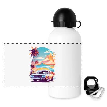 Muscle-Car - Panorama Trinkflasche mit Deckel 500 ml - Weiß - Vorne