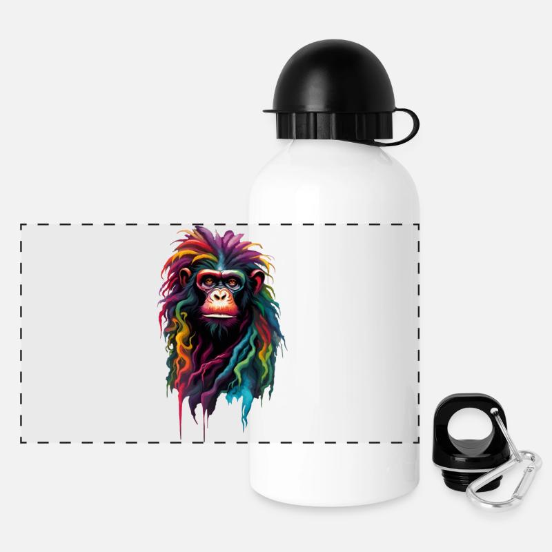 Portrait Rasta Monkey Colorful Dreads - Panoramic Thermal Bottle with Lid 500 ml - white