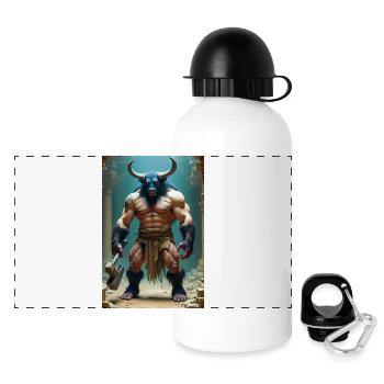 Minotaur, massive bull-headed warrior gripping axe - Panoramic Thermal Bottle with Lid 500 ml - white - Front